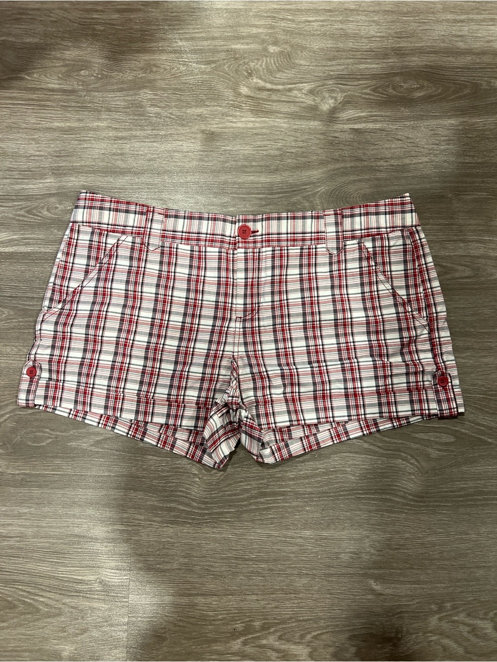 Maurices Red and White Plaid Shorts